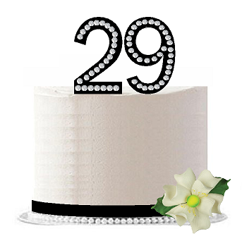29th Birthday - Anniversary Rhinestone Bling Sparkle Cake Decoration Topper -Black