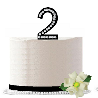 2nd Birthday - Anniversary Rhinestone Bling Sparkle Cake Decoration Topper -Black