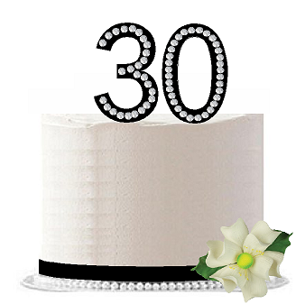 30th Birthday - Anniversary Rhinestone Bling Sparkle Cake Decoration Topper -Black
