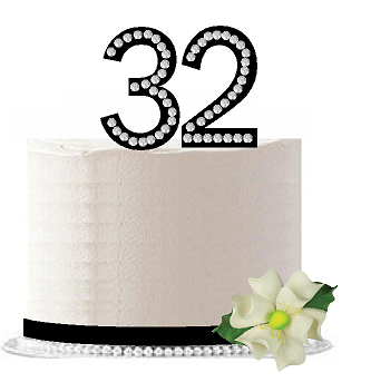 32nd Birthday - Anniversary Rhinestone Bling Sparkle Cake Decoration Topper -Black
