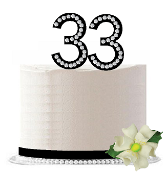 33rd Birthday - Anniversary Rhinestone Bling Sparkle Cake Decoration Topper -Black
