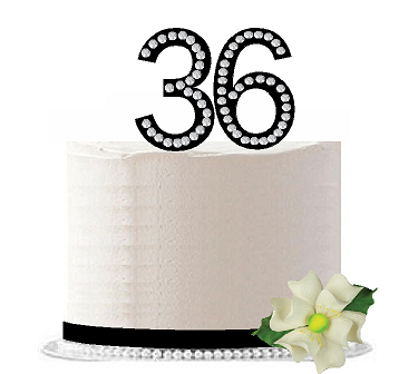 36th Birthday - Anniversary Rhinestone Bling Sparkle Cake Decoration Topper -Black