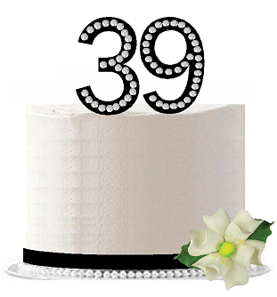 39th Birthday - Anniversary Rhinestone Bling Sparkle Cake Decoration Topper -Black