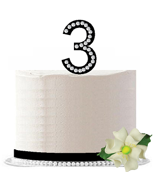 3rd Birthday - Anniversary Rhinestone Bling Sparkle Cake Decoration Topper -Black
