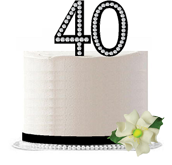 40th Birthday - Anniversary Rhinestone Bling Sparkle Cake Decoration Topper -Black