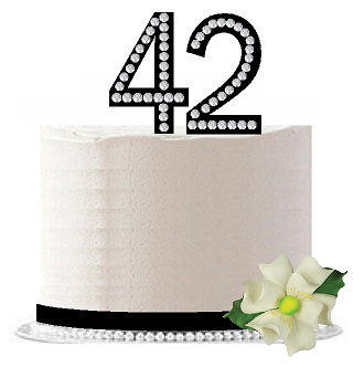 42nd Birthday - Anniversary Rhinestone Bling Sparkle Cake Decoration Topper -Black