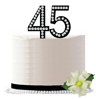 45th Birthday - Anniversary Rhinestone Bling Sparkle Cake Decoration Topper -Black