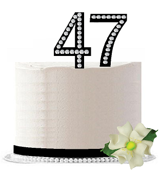 47th Birthday - Anniversary Rhinestone Bling Sparkle Cake Decoration Topper -Black