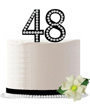 48th Birthday - Anniversary Rhinestone Bling Sparkle Cake Decoration Topper -Black