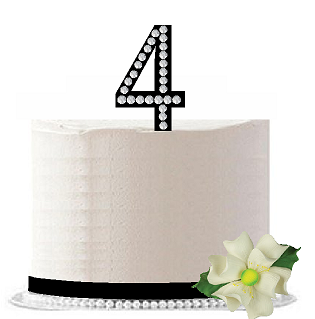 4th Birthday - Anniversary Rhinestone Bling Sparkle Cake Decoration Topper -Black