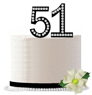 51st Birthday - Anniversary Rhinestone Bling Sparkle Cake Decoration Topper -Black