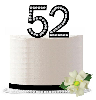 52nd Birthday - Anniversary Rhinestone Bling Sparkle Cake Decoration Topper -Black