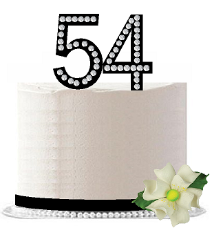 54th Birthday - Anniversary Rhinestone Bling Sparkle Cake Decoration Topper -Black