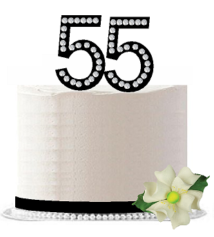 55th Birthday - Anniversary Rhinestone Bling Sparkle Cake Decoration Topper -Black