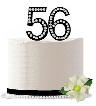 56th Birthday - Anniversary Rhinestone Bling Sparkle Cake Decoration Topper -Black