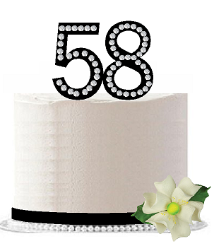 58th Birthday - Anniversary Rhinestone Bling Sparkle Cake Decoration Topper -Black