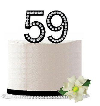59th Birthday - Anniversary Rhinestone Bling Sparkle Cake Decoration Topper -Black