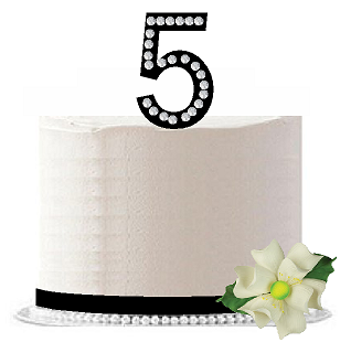 5th Birthday - Anniversary Rhinestone Bling Sparkle Cake Decoration Topper -Black