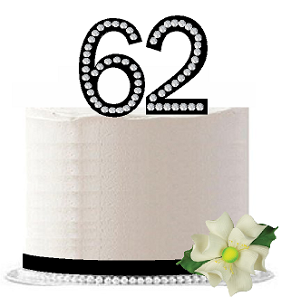 62nd Birthday - Anniversary Rhinestone Bling Sparkle Cake Decoration Topper -Black