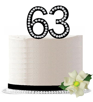63rd Birthday - Anniversary Rhinestone Bling Sparkle Cake Decoration Topper -Black