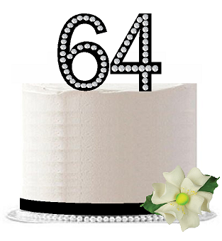 64th Birthday - Anniversary Rhinestone Bling Sparkle Cake Decoration Topper -Black