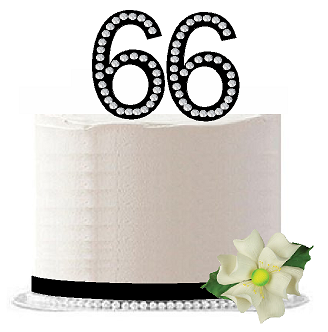66th Birthday - Anniversary Rhinestone Bling Sparkle Cake Decoration Topper -Black