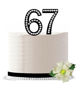 67th Birthday - Anniversary Rhinestone Bling Sparkle Cake Decoration Topper -Black