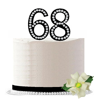 68th Birthday - Anniversary Rhinestone Bling Sparkle Cake Decoration Topper -Black