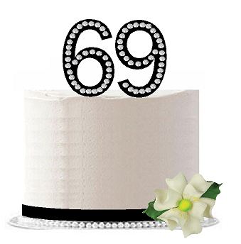 69th Birthday - Anniversary Rhinestone Bling Sparkle Cake Decoration Topper -Black