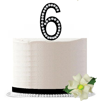 6th Birthday - Anniversary Rhinestone Bling Sparkle Cake Decoration Topper -Black
