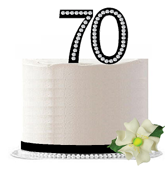 70th Birthday - Anniversary Rhinestone Bling Sparkle Cake Decoration Topper -Black