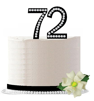 72nd Birthday - Anniversary Rhinestone Bling Sparkle Cake Decoration Topper -Black