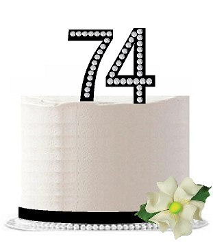 74th Birthday - Anniversary Rhinestone Bling Sparkle Cake Decoration Topper -Black