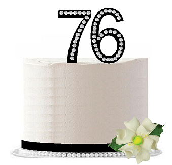 76th Birthday - Anniversary Rhinestone Bling Sparkle Cake Decoration Topper -Black