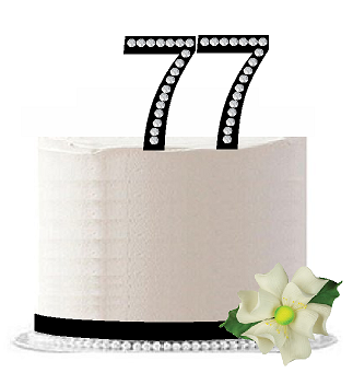 77th Birthday - Anniversary Rhinestone Bling Sparkle Cake Decoration Topper -Black