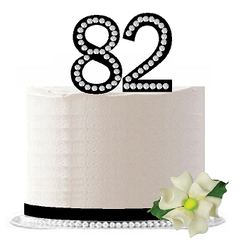 82nd Birthday - Anniversary Rhinestone Bling Sparkle Cake Decoration Topper -Black