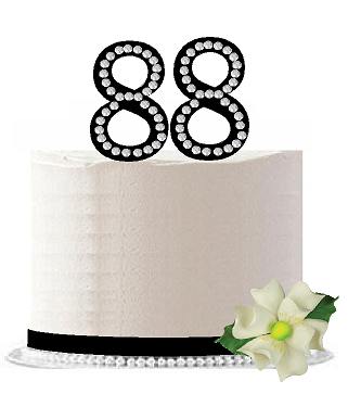 88th Birthday - Anniversary Rhinestone Bling Sparkle Cake Decoration Topper -Black