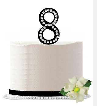 8th Birthday - Anniversary Rhinestone Bling Sparkle Cake Decoration Topper -Black