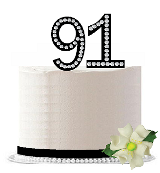 91st Birthday - Anniversary Rhinestone Bling Sparkle Cake Decoration Topper -Black