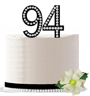 94th Birthday - Anniversary Rhinestone Bling Sparkle Cake Decoration Topper -Black