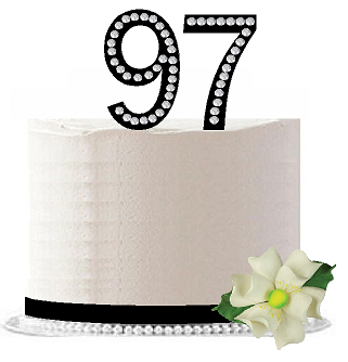 97th Birthday - Anniversary Rhinestone Bling Sparkle Cake Decoration Topper -Black