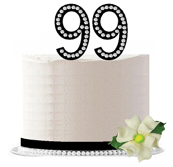 99th Birthday - Anniversary Rhinestone Bling Sparkle Cake Decoration Topper -Black