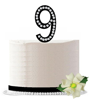 9th Birthday - Anniversary Rhinestone Bling Sparkle Cake Decoration Topper -Black