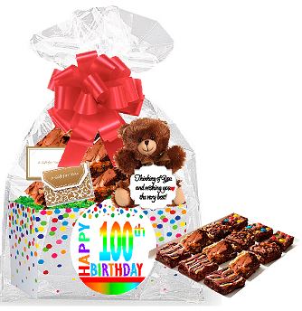 100th Birthday - Anniversary Gourmet Food Gift Basket Chocolate Brownie Variety Gift Pack Box (Individually Wrapped) 12pack