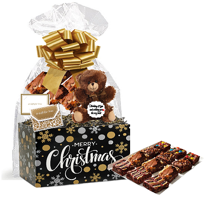 Merry Christmas Gourmet Food Gift Basket Chocolate Brownie Variety Gift Pack Box (Individually Wrapped) 12pack