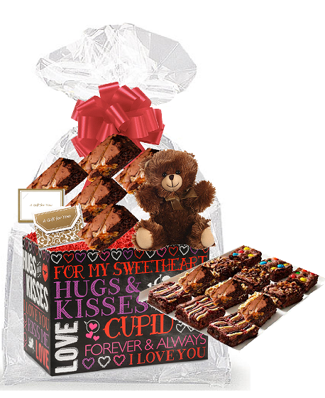 Valentines Day Hugs and Kisses Gourmet Food Gift Basket Chocolate Brownie Variety Gift Pack Box (Individually Wrapped) 12pack