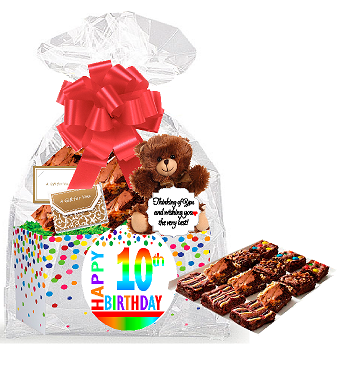 10th Birthday - Anniversary Gourmet Food Gift Basket Chocolate Brownie Variety Gift Pack Box (Individually Wrapped) 12pack
