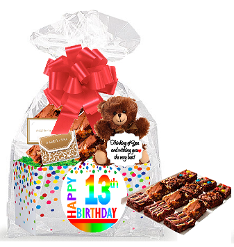 13th Birthday - Anniversary Gourmet Food Gift Basket Chocolate Brownie Variety Gift Pack Box (Individually Wrapped) 12pack