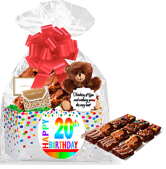 20th Birthday - Anniversary Gourmet Food Gift Basket Chocolate Brownie Variety Gift Pack Box (Individually Wrapped) 12pack