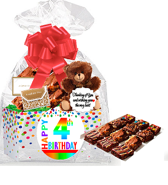 4th Birthday - Anniversary Gourmet Food Gift Basket Chocolate Brownie Variety Gift Pack Box (Individually Wrapped) 12pack